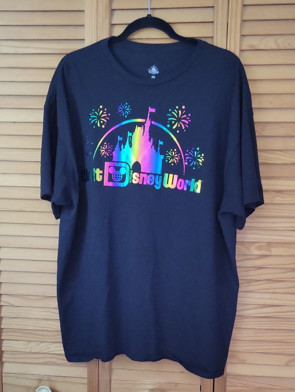Disney Parks Walt Disney World Black Rainbow Foil Castle Graphic Tee Black XXL